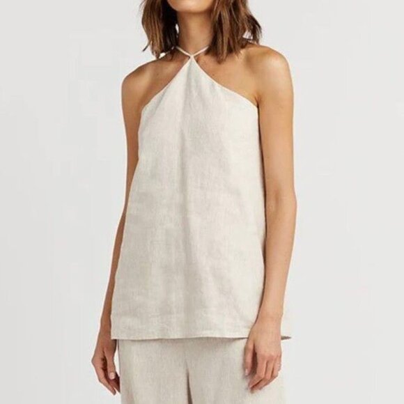 DISSH Clara Natural Linen Halter Open Back Top - Picture 1 of 6